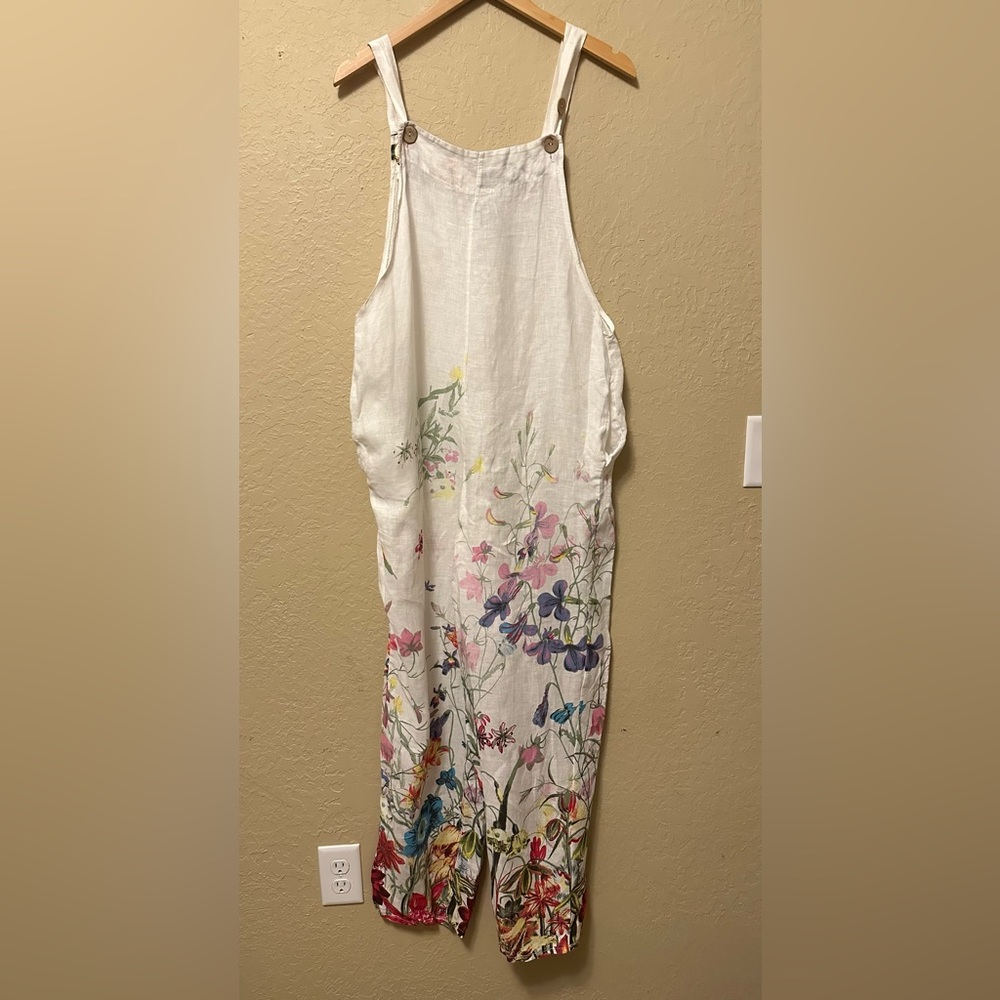 Venti6 Linen Jumpsuit Sleeveless in Cream floral Boho Made in Italy Sz S